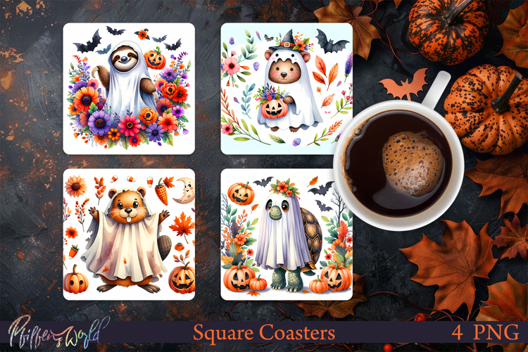 Halloween Square Coasters | Sloth and Quokka