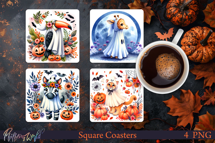 Halloween Square Coasters | Zebra and Toucan