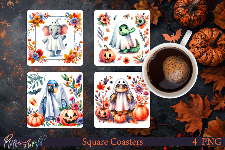 Halloween Square Coasters | Elephant and Crocodile