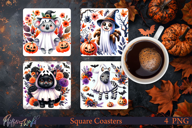 Halloween Square Coasters | Spider and Koala