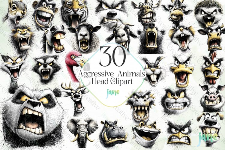 Aggressive Animals Head Clipart