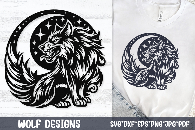 Aggressive Wolf Moon SVG Night Wolf Cut File