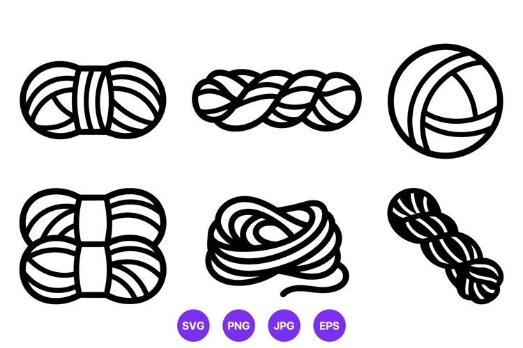 Yarn Balls and Skeins Vector Line Art