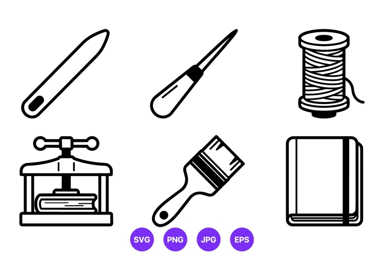 Bookbinding tools vector line art