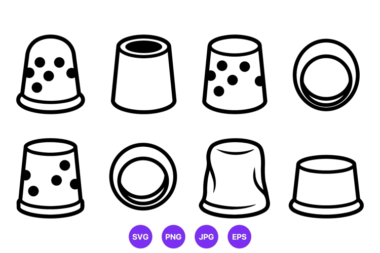 Black and White Sewing Thimbles Line Art Vector