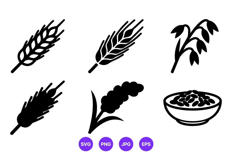 Black and White Cereal Grain Silhouettes Vector