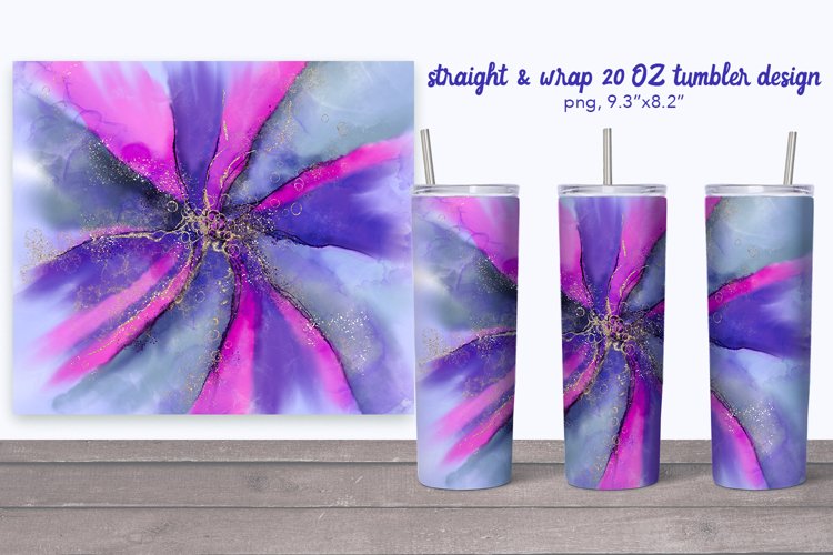 Tumbler sublimation in alcohol ink imitation. Purple tumbler