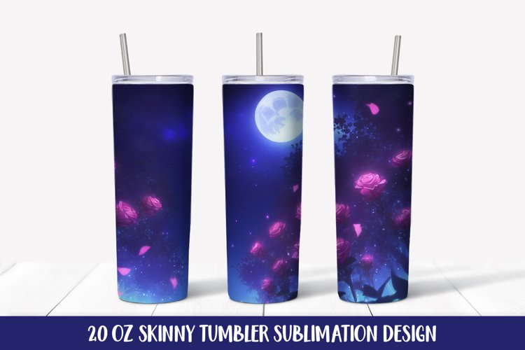 Pink Roses in the Moonlight Skinny Tumbler Sublimation Wrap