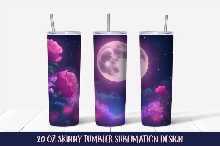 Pink Roses in the Moonlight Tumbler Sublimation Wrap