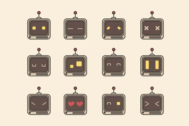 AI Avatar Robot Icons 12 Expressions
