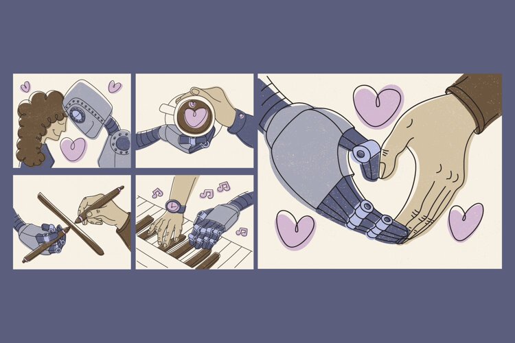 AI Companions 5 Human and Robot Illustrations example image 1