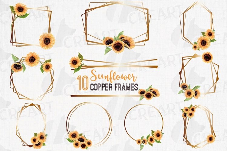 Watercolor sunflower bouquets copper frames ddecor design. example image 1