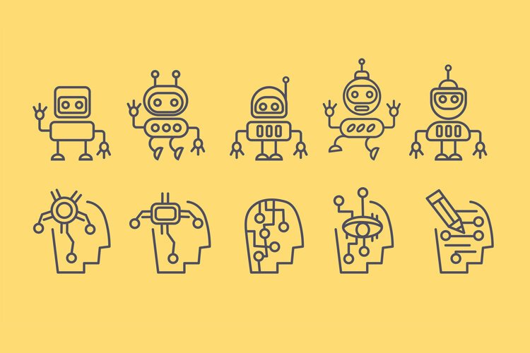 AI Interface Icons 10 Robots and Circuit Heads example image 1