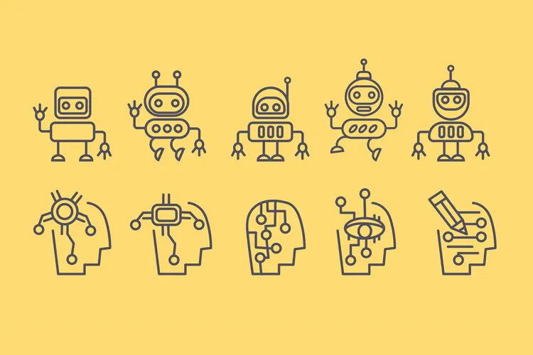 AI Interface Icons 10 Robots and Circuit Heads