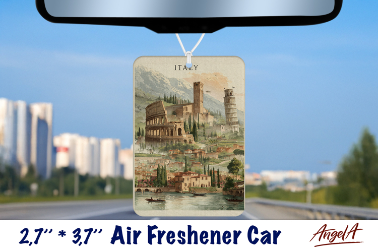 Car Air Freshener sublimation Vintage design Italy Europa example image 1