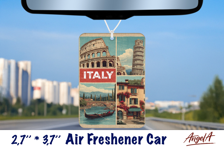 Car Air Freshener sublimation Vintage collage Italy Europa example image 1