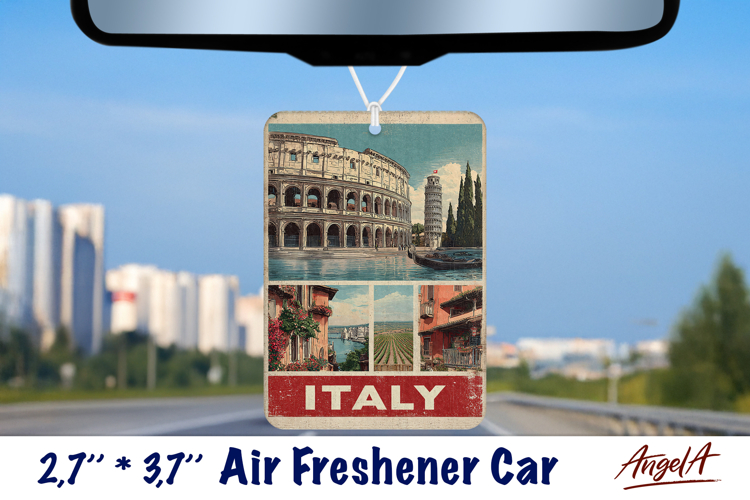 Car Air Freshener sublimation Vintage collage Italy Europa example image 1