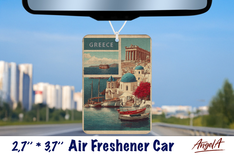 Car Air Freshener sublimation Collage Vintage country Greece example image 1