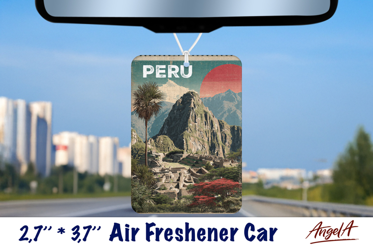 Car Air Freshener sublimation Vintage design Peru Retro PNG