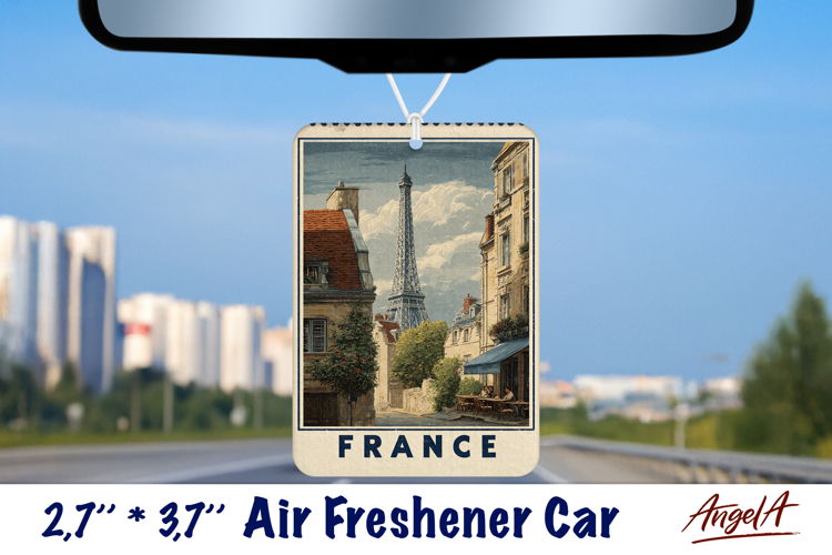 Car Air Freshener sublimation Vintage France Eiffel Tower