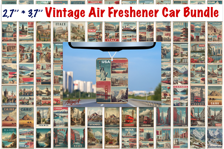 Car Air Freshener sublimation Vintage collage country design