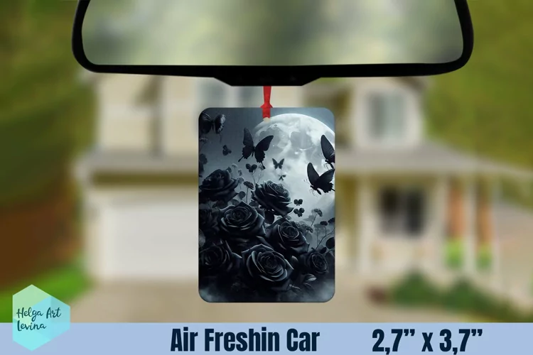 Air Freshener Car | Black flowers sublimation