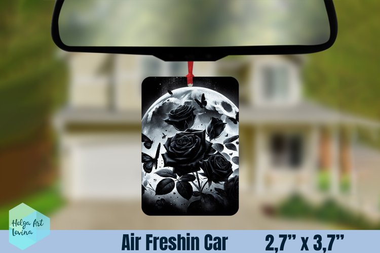 Air Freshener Car | Black flowers sublimation example image 1