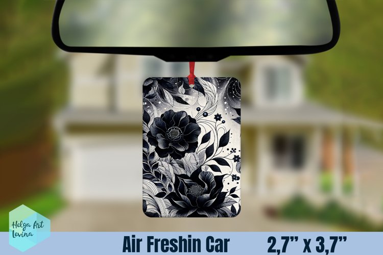 Air Freshener Car | Black flowers sublimation example image 1