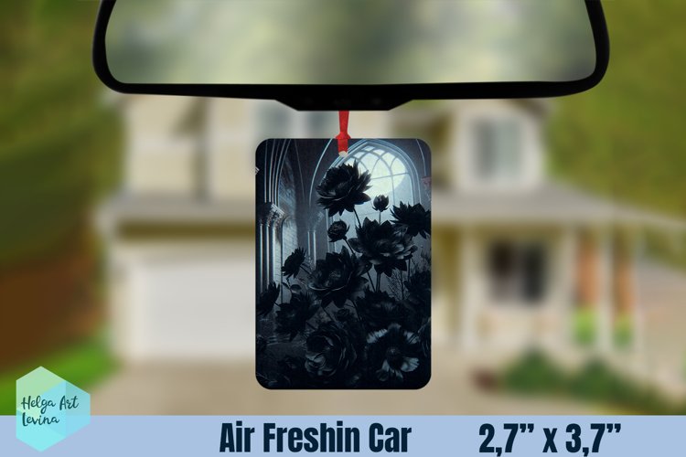Air Freshener Car | Black flowers sublimation example image 1