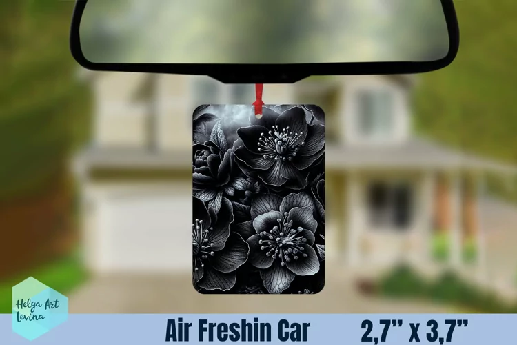 Air Freshener Car | Black flowers sublimation
