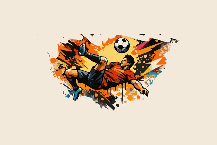 Airborne Soccer Player Performing Bicycle Kick Design