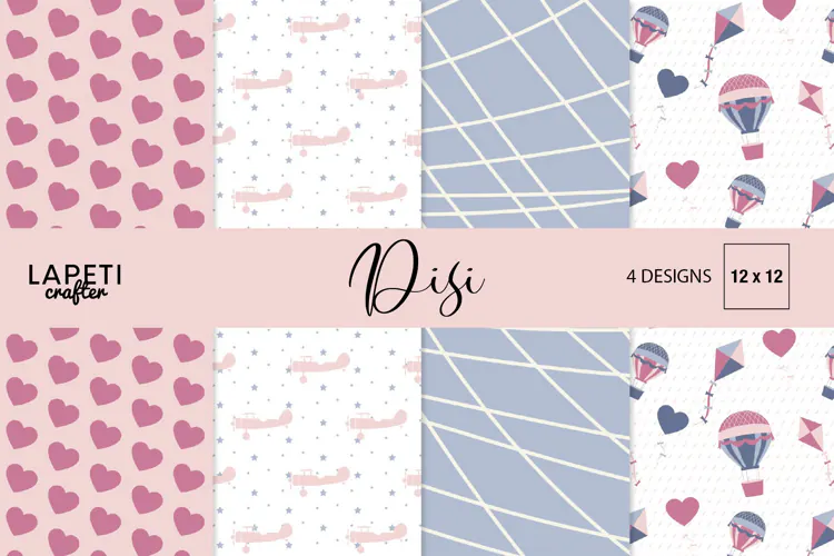 Airplane Digital Paper | Balloons, Hearts & Kites