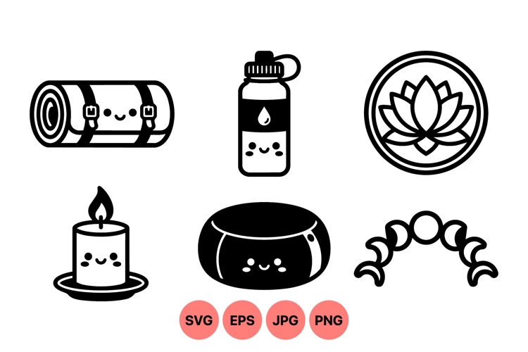 Kawaii Wellness Icons For Yoga Meditation Design