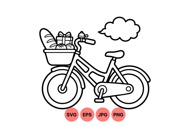 Black and White Bike Clipart With Basket Illustration