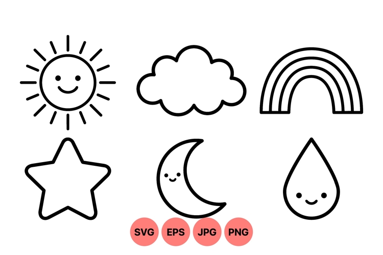 Cute Weather Themed Vector Icons For Kids Design