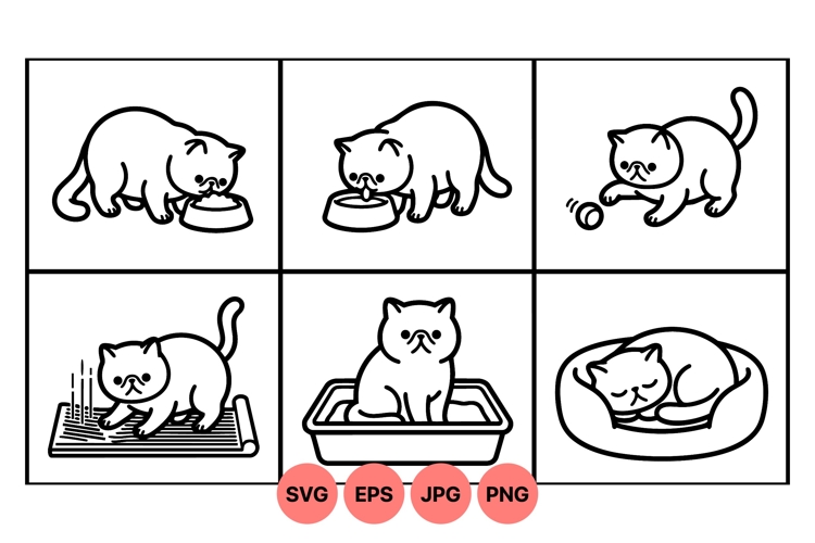 Line Art Cat Illustration For Crafts