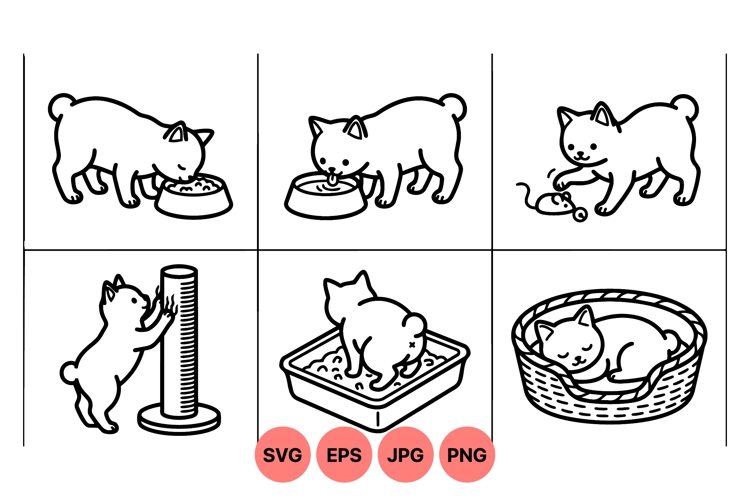 Line Art Kitten Cat Vector Clipart for Crafts