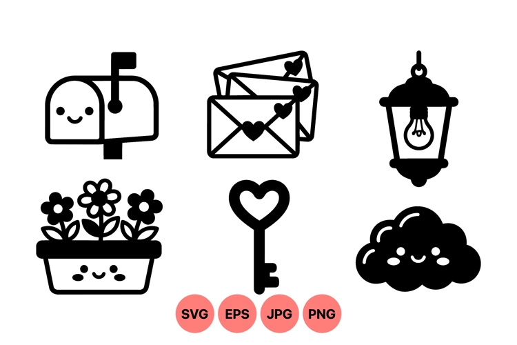 Hand Drawn Cute Love Mail Icons For Invitations
