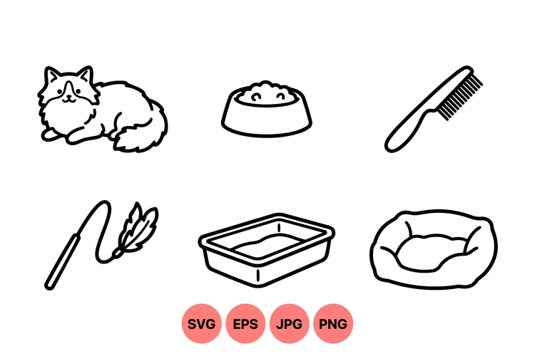 Line Art Cat Care Clipart for Pet Designs
