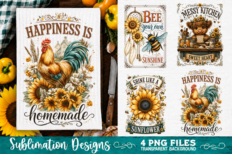 Sunflower Kitchen Towels PNG Sublimation Designs 4 Files example image 1