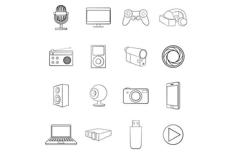 Multimedia icon set outline