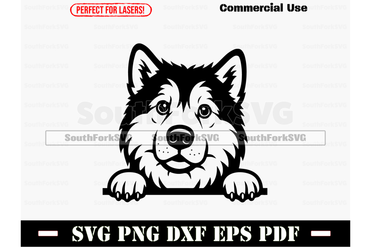 Peeking Alaskan Malamute Dog SVG PNG DXF EPS PDF example image 1