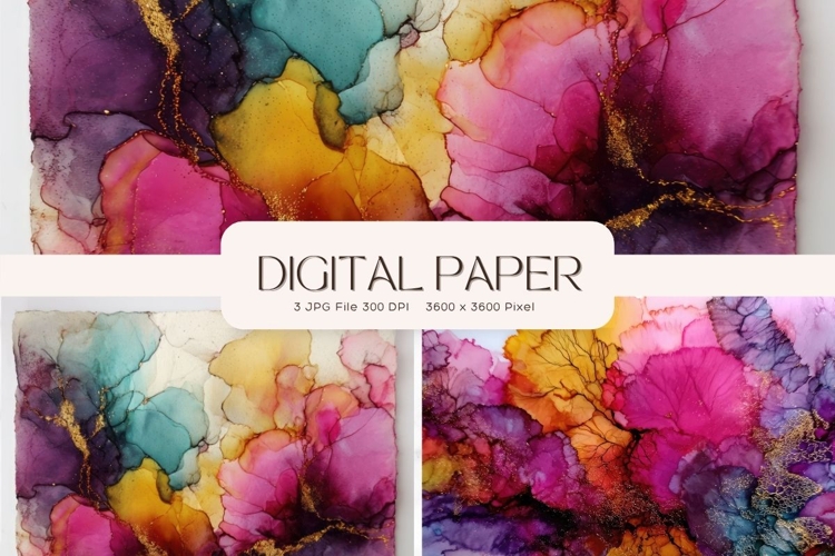 Rainbow Watercolor Alcohol Ink Background Digital Paper
