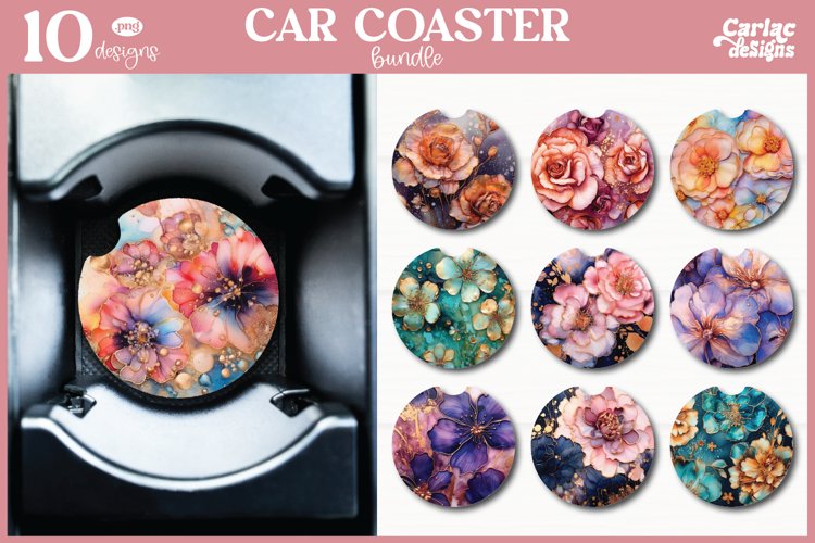 Floral Car Coaster Bundle | 3d Car Coaster Bundle
