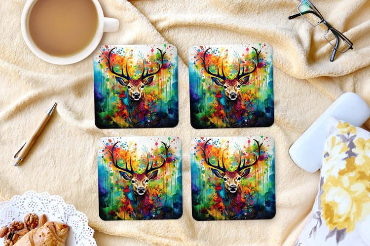 Alcohol Ink Deer-4" Coaster Sublimation -PNG Design