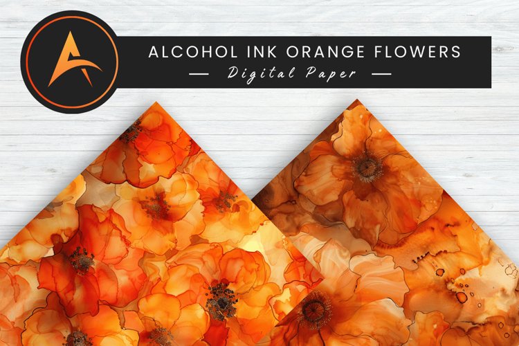 Alcohol Ink Orange Flowers Digital Paper Pattern