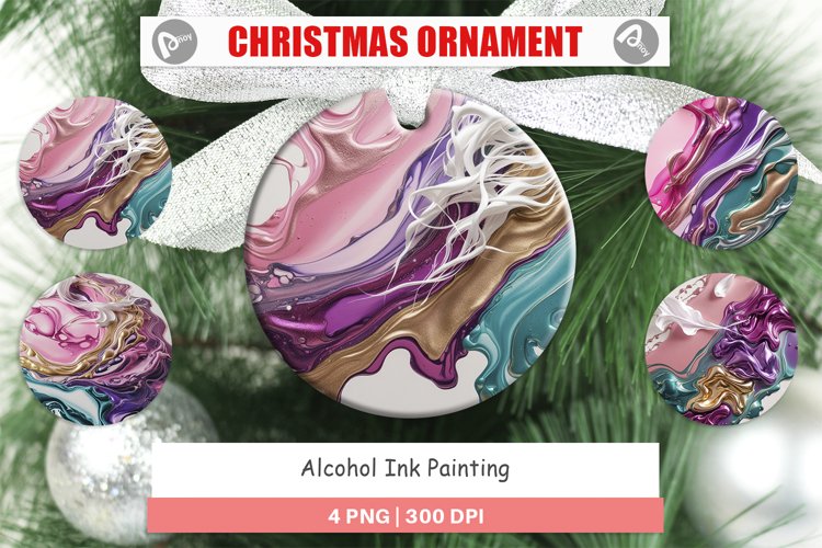 Christmas Ornaments Alcohol Ink Painting