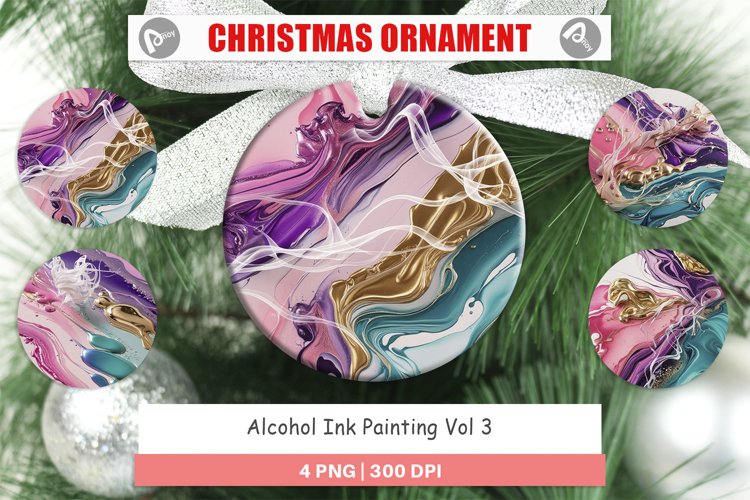 Christmas Ornaments Alcohol Ink Painting example image 1