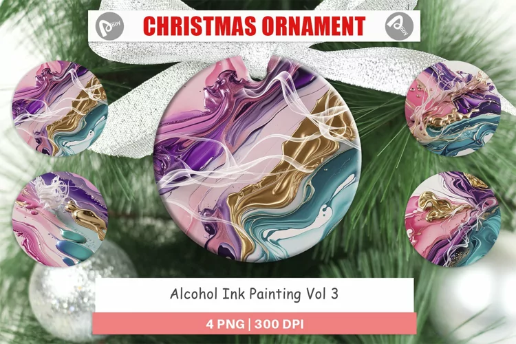 Christmas Ornaments Alcohol Ink Painting