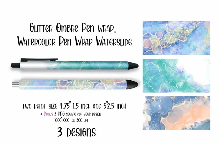 Alcohol ink Pen wrap. Watercolor Pen Wrap Waterslide